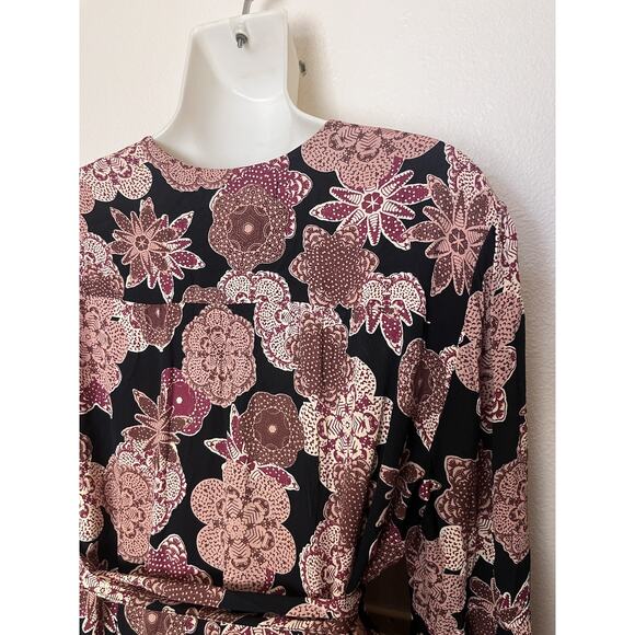 Christy Dawn Bergen Floral Wrap Long Sleeve Maxi Dress Sz Large Black Brown - Picture 8 of 11